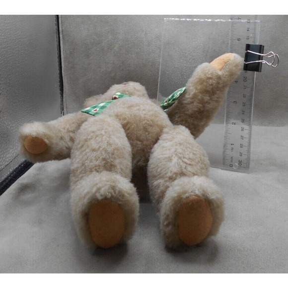 Classic Jointed Teddy Bear Beige Green Plaid Bow 12" Tall Unbranded - Picture 6 of 7